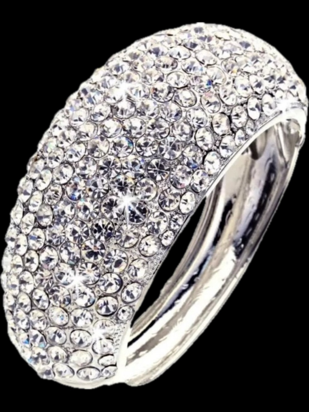 HUGE Pave Set Crystal Cz rhinestone DOME Bangle cuff statement Bracelet Silver